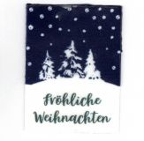 Wachsbild Tannenbume - dunkelblau-wei - frhliche Weihnachten