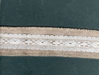 Band Leinenoptik natur/ Spitze wei - ca. 38 mm breit  -  1 Meter